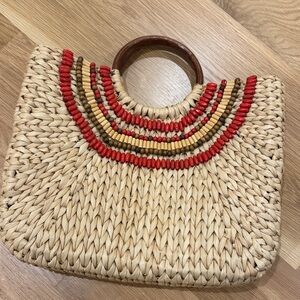 Large woven straw beach bag